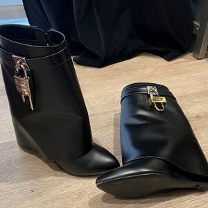 Givenchy Black Leather Heeled Boots with Silver Accent